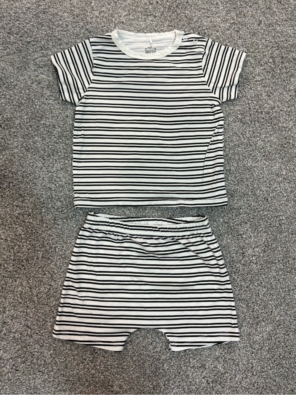 Kids Black & White Striped Short Sleeve Pajama Set by